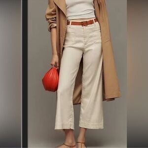 Anthropologie Cream Wide-Leg Cropped Pants